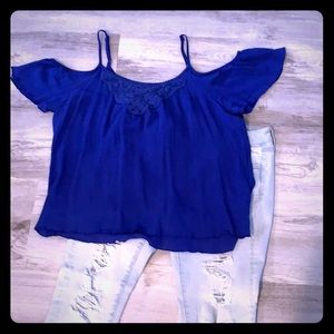 Mudd electric purple embroidered top. New